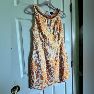 Hale Bob Alanis orange Embroidered Dress sz M